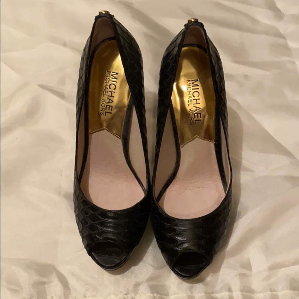 Michael Kors Snake Skin Open Toe Heels
